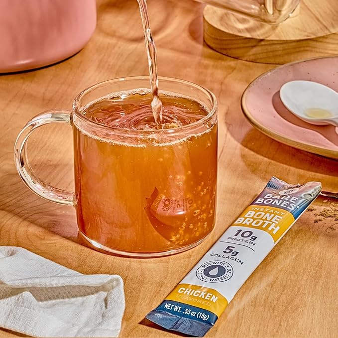 Bare Bones Classic Chicken Bone Broth Instant Powdered Mix Packets | 5g Collagen | 10g Protein | Keto & Paleo Friendly | No Artificial Flavors | Non-GMO, Gluten-Free, Dairy-Free on-the-go 16 Pack
