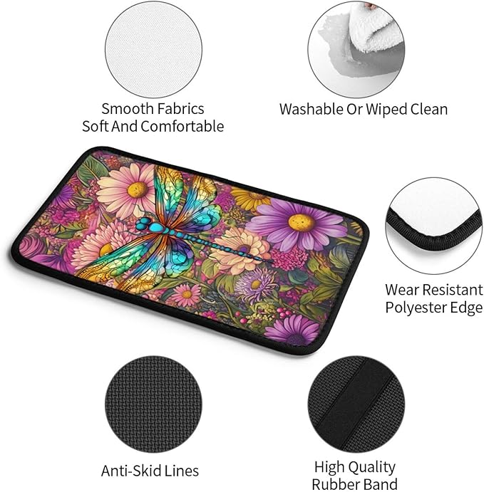 Universal Car Center Console Cushion Pad, Purple Flower Dragonfly Soft Waterproof Car Center Console Cover Auto Armrest Seat Box Cover Protector for Most Vehicle SUV Truck Car