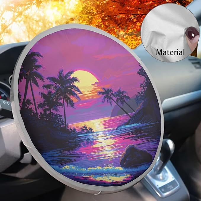 Palm Tree Vehicle Steering Wheel Shade Cover Foldable Car Rudder Sun Heat Shield 17 Inch Easy to Install Steering Wheel Sunblock Cover for SUV Vehicle Sedan Truck 2025