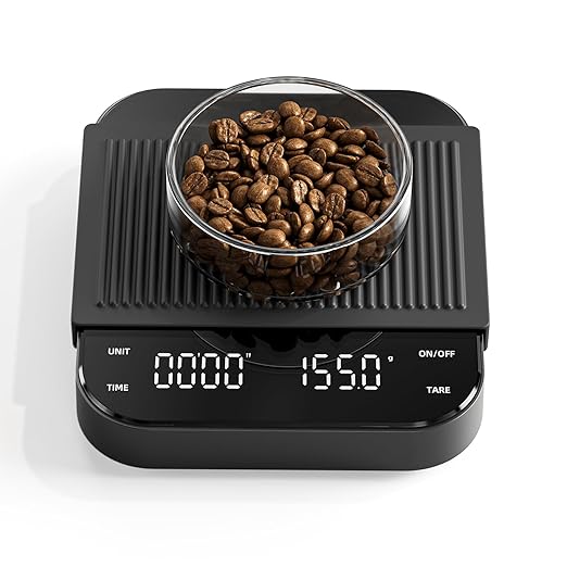 Meilen Mini Espresso Coffee Scale with Timer - 0.1g Precise, USB Rechargeable, 6 Weight Units, 2kg Digital Scale for Espresso, Pour Over, Drip, Kitchen (3kg Black 1 Pack)