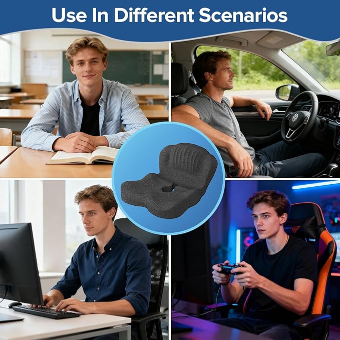 Urban Deco Memory Foam Seat Cushion, Office Chair Seat Cushion with L-Shaped Design, Ergonomic Back and Seat Pad Cushion for Car, Driving, Office, Black