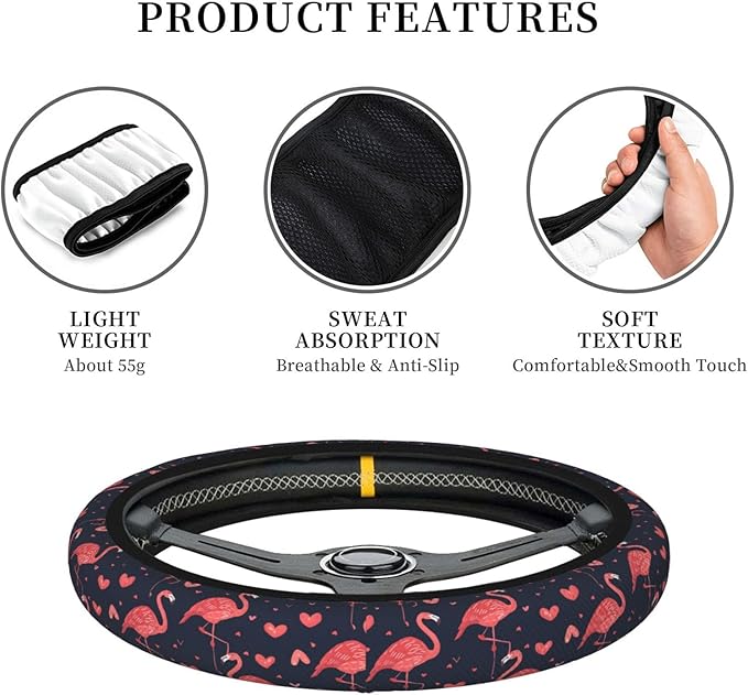 Flamingo Animal Steering Wheel Cover for Women Men Girls, Car Accessories Decor Thickened Anti-Slip Auto Steering Wheel Covers Protector Universal Fit 15 Inch for Cars, Truck, SUV