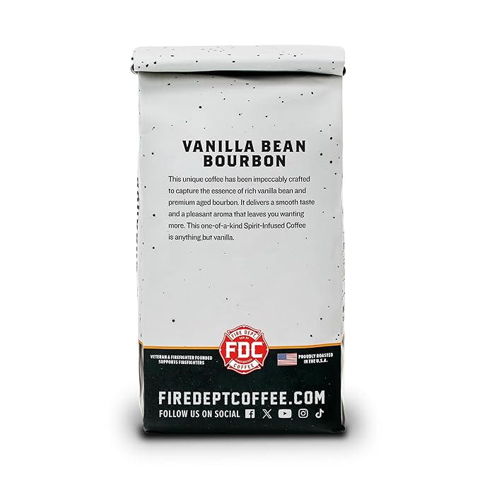 Fire Department Coffee - Vanilla Bourbon Coffee Beans - Gives Back to Firefighters - Vanilla Bean Bourbon Infused Whole Bean - Non-Alcoholic - Roasted in the USA - Veteran Owned (12 oz, Pack of 2)