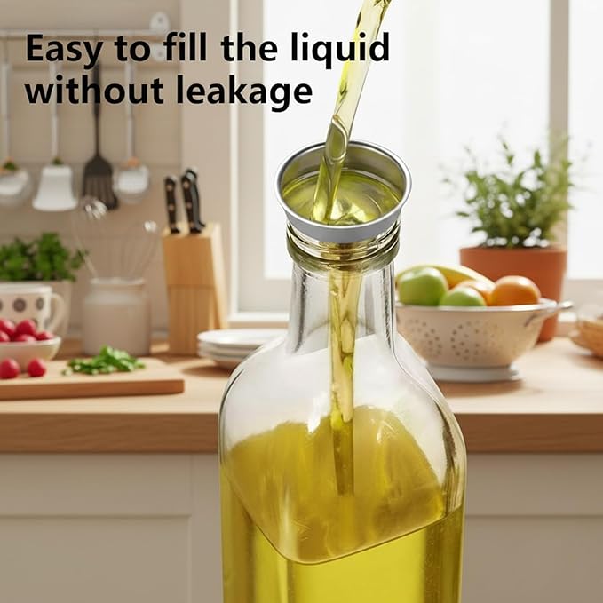 WERTIOO Olive Oil Dispenser Bottle, 3Pack 17 OZ 500ml Glass Oil Dispenser for Kitchen with 3 Pourer,1 Stainless Steel Funnel & 1 Pen and 8 Label for Kitchen