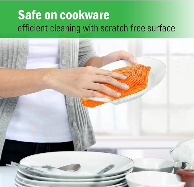 Miracle Microfiber Kitchen Sponge by Scrub-It - Non-Scratch Heavy Duty Dishwashing Cleaning sponges- Machine Washable- (Orange)