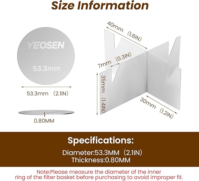 53.3mm Espresso Puck Screen with Stand Reusable Espresso Filte 0.8mm Thickness Metal Coffee Filter Mesh Plate for Espresso Portafilter Filter Basket (2Pack)