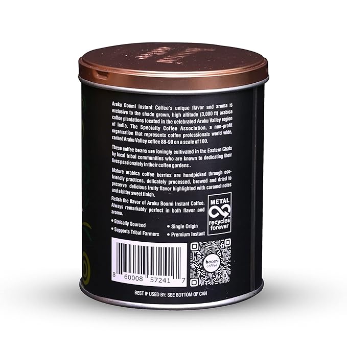 Boomi Premium Single Origin Instant Coffee Powder | Medium Roast, 100% Arabica, Mold & Mycotoxin Free | 7oz Tin (1 Pack)