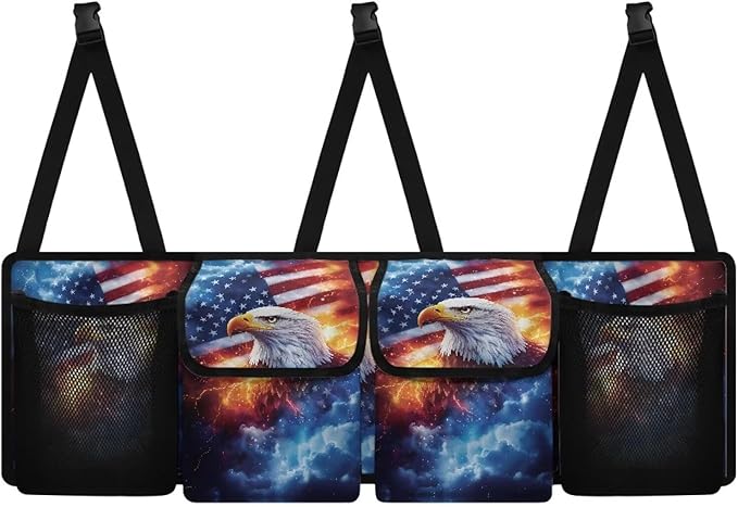 Trunk Hanging Organizer, Bald Eagle American Flag Backseat Bag, Car Interior Accessories Decoration with Pocket for Groceries, Provide Storage Space for SUV, Jeep, MPVs