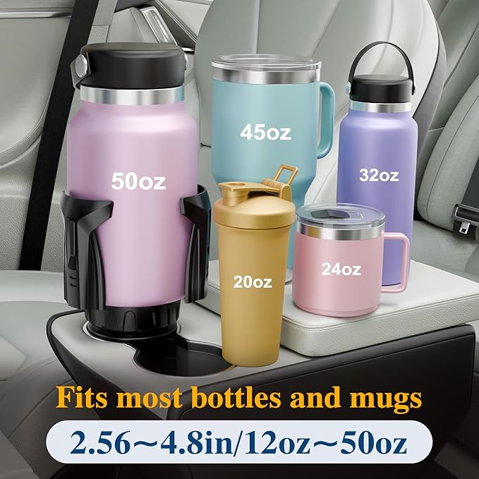 Car Cup Holder Expander, Cup Holder Extender Adapter with Expandable Arm and Adjustable Base, Compatible with Yeti Ramblers, Hydro Flasks, Stanley, Owala Most Coffee Mugs Bottles & Cups (CUP-B-1pack)