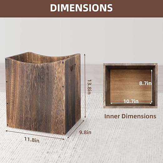 2 Pack 5 Gallon Wooden Trash Can Curved Design Office Waste Basket, Rectangular Farmhouse Garbage Can, Brown Vintage Wood Trash Can Storage Basket With Handles for Bedroom Office Decorative