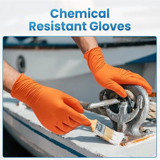 Borje Orange 8 Mil Nitrile Disposable Gloves, Heavy-Duty Mechanic Gloves, 100 Count, Large, Latex & Powder Free with Raised Diamond Texture, Industrial, Automotive, Gardening