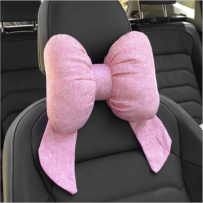 Cute Bow Car Headrest Pillow,Comfortable & Breathable Car Neck Pillows for Relief Neck Fatigue,Universal Head Rest Pillow for Cars Decoration as Birthday Gifts for Women,Girl (Pink)
