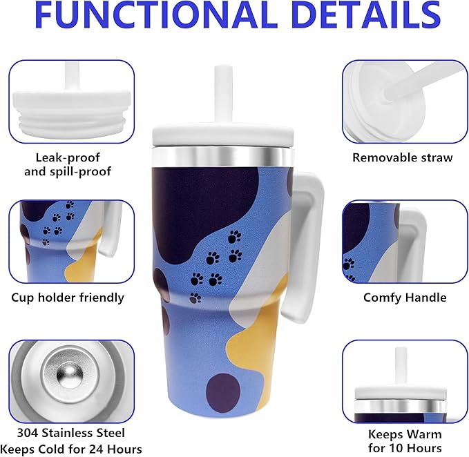 20-OZ Insulated Water Bottle,Insulated Stainless Steel Tumbler,Reusable Cold Drink Thermos,BPA-Free, Double-Wall Stainless Steel Water Bottle (Blue-Hoo ray, 20, Fluid Ounces)