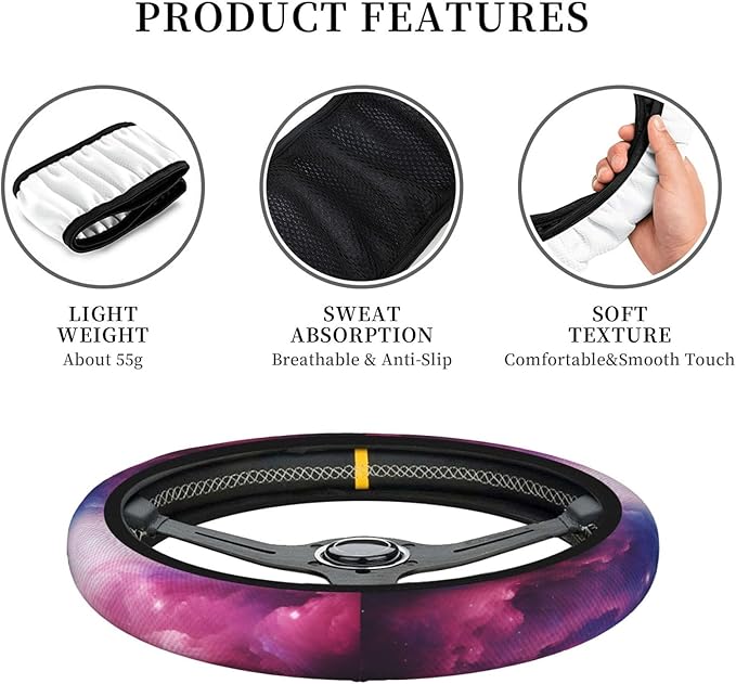 Steering Wheel Cover Polyester Thick Non-Slip Car Steering Wheel Cover Protector Universal 15 Inch, 3D Magical Nebula