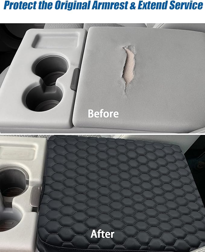 Center Console Cover Nappa Leather Armrest Cover Compatible with 2011-2014 Ford F150, 2011-2016 F250 F350 F450, Middle Console Cover Center Console Cushion(Jump Seat Only)