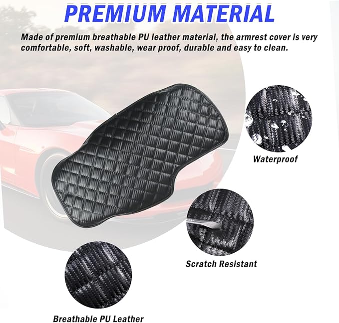 Car Arm Rest Cushion Pad Protector Compatible with Chevrolet Corvette C6 2005-2013 Car Center Armrest Cover,Leather Console lid Protector,Center Console Pad Anti-Scratch Accessories (Carbon Fiber)