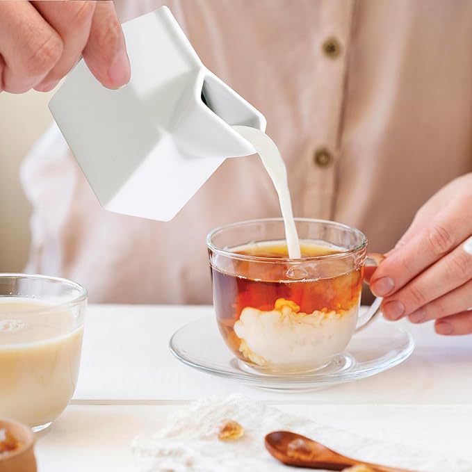 HIC Kitchen Milk Carton Creamer, Fine Porcelain, 6-Ounce, For Serving Milk, Cream, Syrup, Dressings, And Sauces