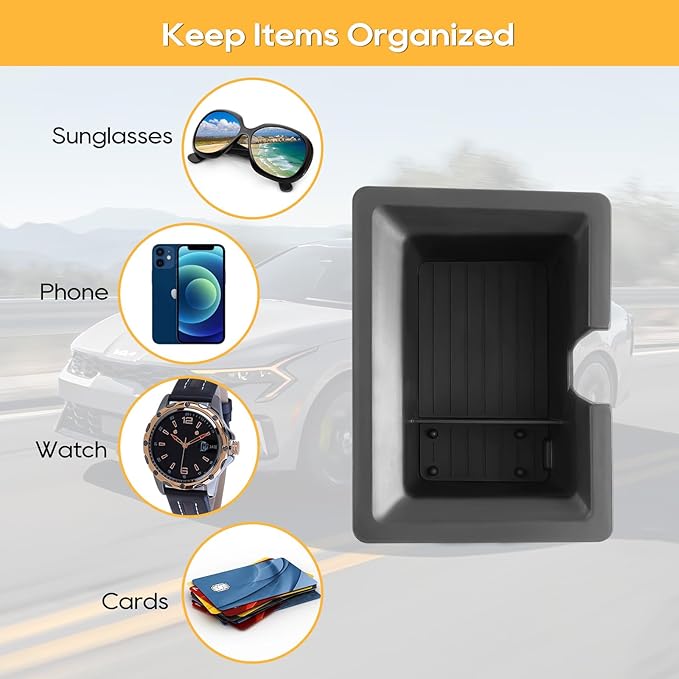 LFOTPP Center Console Organizer Tray for 2025 2026 K5 (LXS/GT-Line/GT/EX), Armrest Storage Box Insert, OEM Fit, Non-Slip Waterproof Center Car Interior Accessory - Black