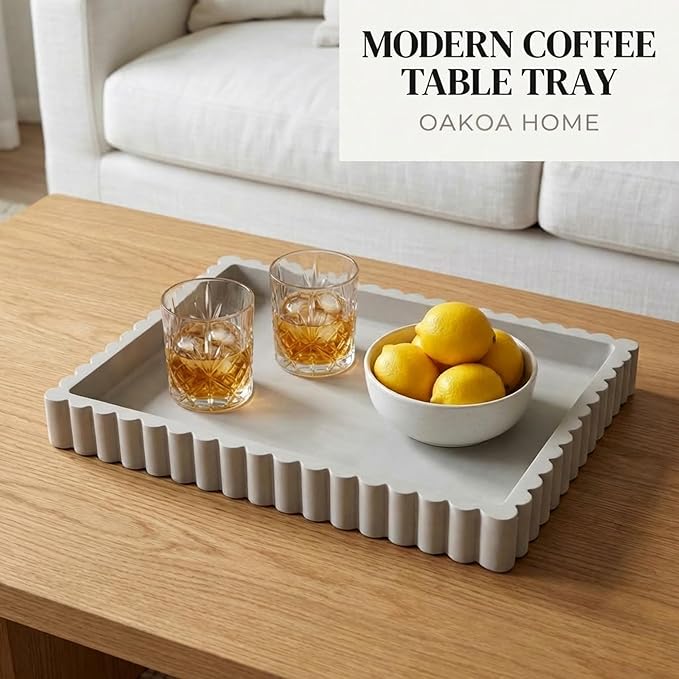 OAKOA Concrete Decorative Tray for Coffee Table Tray Decor - Ottoman Tray for Living Room - Bandejas Decorativas - Table Trays Decorative - Coffee Table Centerpiece