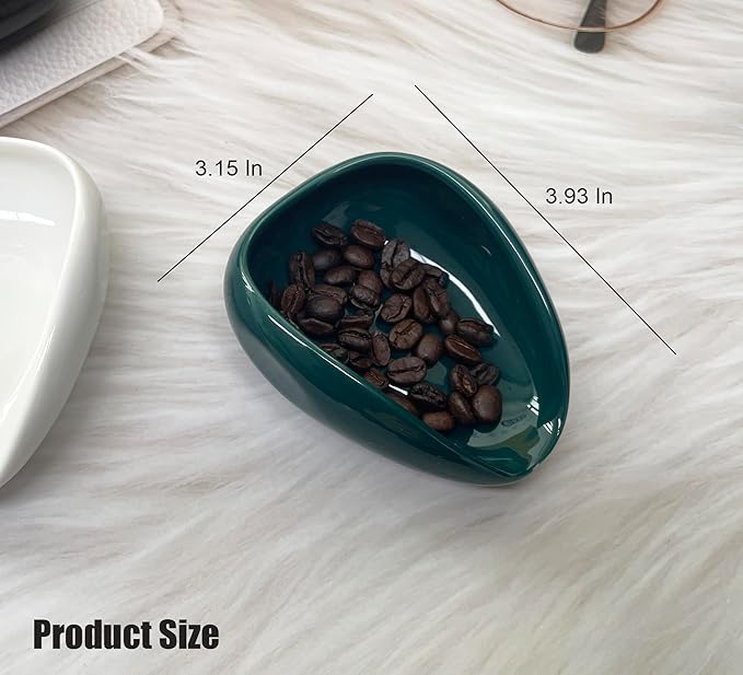 Newly Upgraded Coffee Bean Dosing Cup, Ceramic Dosing Dish for Coffee Beans, Ceramic Single Dose Measuring Tray, Coffee Bar Accessories (Solid Green)