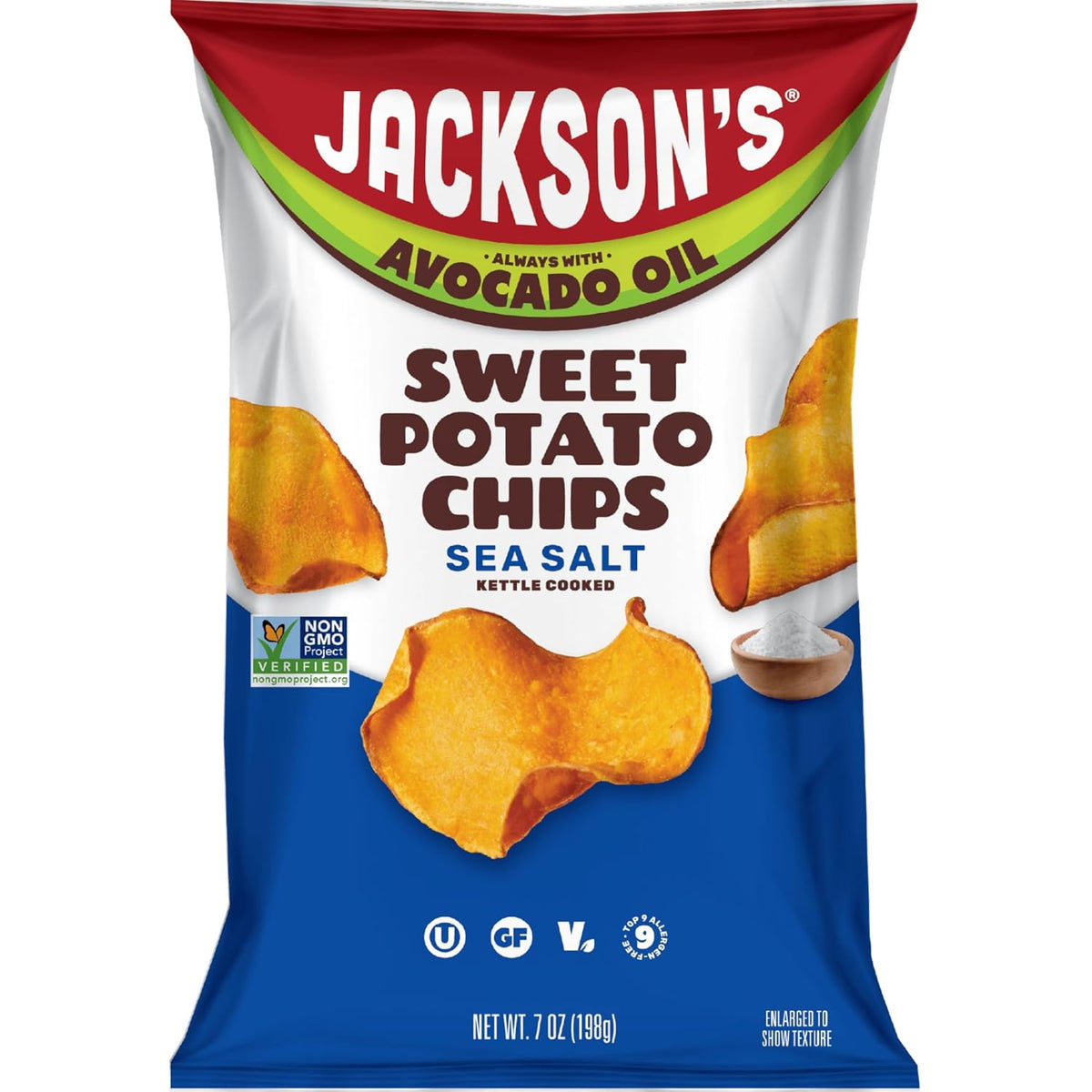 Jackson’s Sweet Potato Kettle Chips with Sea Salt made with Avocado Oil (1.5 oz, Pack of 10) - Allergen-friendly, Gluten Free, Peanut Free, Vegan, Paleo Friendly - Shark Tank Product