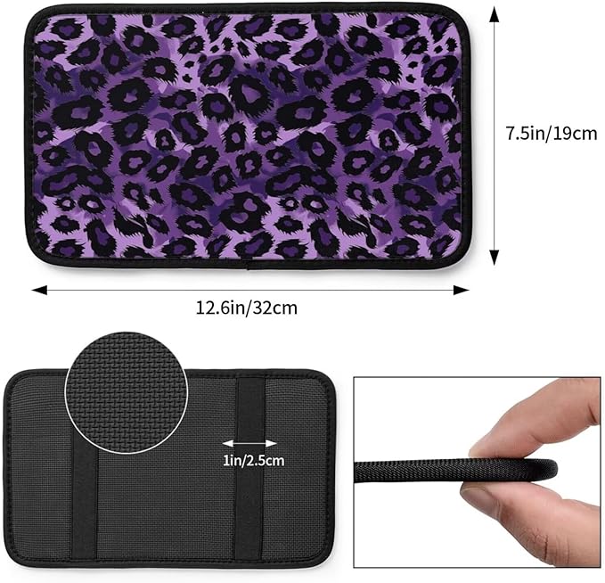 Center Console Armrest Cover Purple Leopard Print Car Accessories Cushion Protector Pads Cheetah Animal Arm Rest Cover Scratch Resistant Center Console Covers
