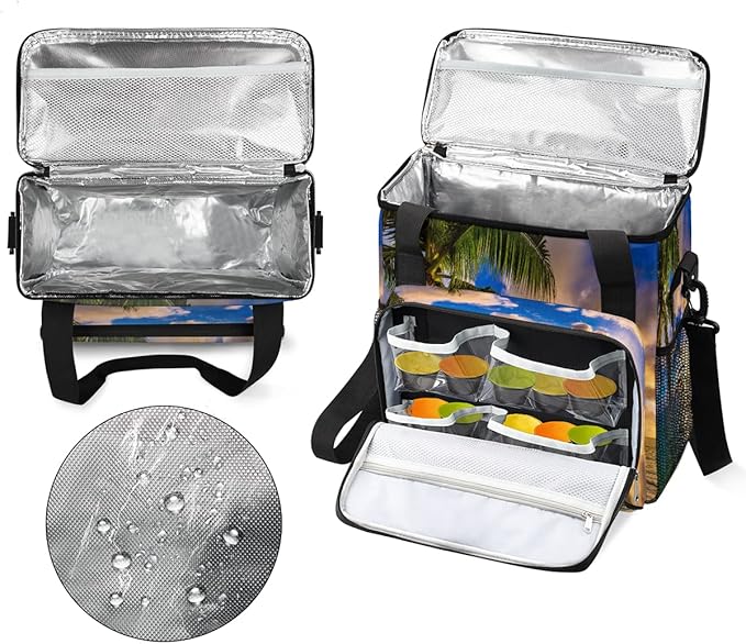 Beach Sunset Coffee Maker Carring Bag Palm Tree Travel Storage Tote Bag Compatible with Keurig K-Mini or K-Mini Plus Portable Single Serve Coffee Brewer Case with Pockets for K-cup Pods