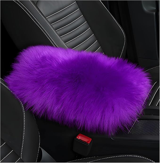 Furry Car Center Console Cover Pad, 11.8"×7.9" Auto Fluffy Plush Center Armrest Protective Cover, Comfortable Fuzzy Armrest Seat Box Protector Cushion for Cars Trucks SUVs (Purple)