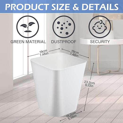 Amyhill 10 Pcs Small Trash Can 2 Gallon Plastic Garbage Can Small Waste Basket for Bathroom Office Kitchen Living Room Bedroom Home Under Desk (White)