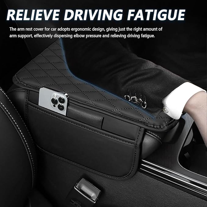 Car Center Console Cover for Honda CRV 2017 2018 2019 2020 2021 2022, Universal Waterproof Leather Armrest Box Pad Armrest Cover Cushion Interior Accessories with 2 Storage Bags,D/Gray
