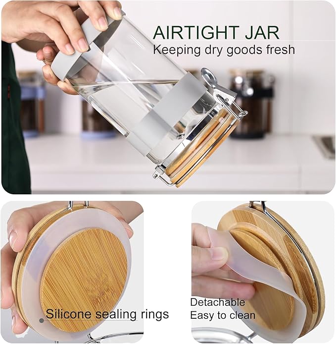Airtight Glass Matcha Container with Spoon - 1200ml (40oz) Large Matcha Storage Jar with Bamboo Lid to Preserve Freshness, Food-Grade Canister for Matcha Powder, Tea & Coffee
