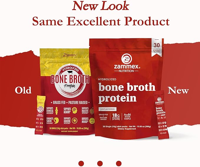 Zammex Bone Broth Packets-18g Collagen Protein-Beef Bone Broth Powder to Go-30 Travel Stick Packets-Supports Skin Nails Joints, Gut Health | Gluten-Free |Keto & Paleo Friendly (15 Servings)
