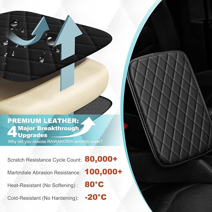 Center Console Cover Fit for Kia Sportage 2005-2025 with 2 Storage Bags Waterproof Leather Quilted Pattern Car Armrest Cover Cushion Anti - Slip(Black)