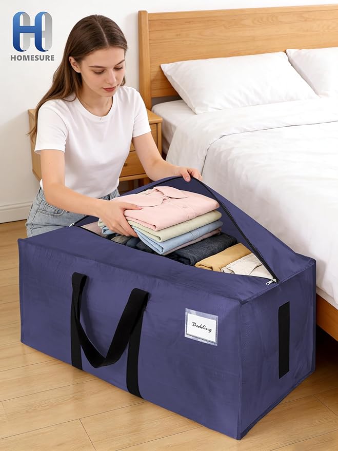 HOMESURE Supports 200lbs Heavy Duty Moving Bags - Strong Zipper & Wrap-Around Handles - Water-Resistant Storage Totes, Durable Alternative to Moving Boxes - 4 Pack - Blue