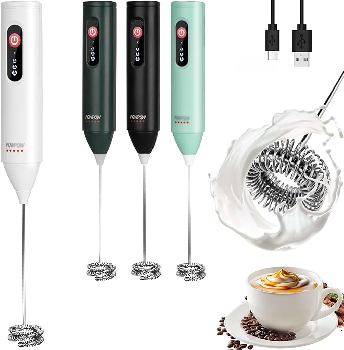 3-Speed Rechargeable Milk Frother for Coffee, Baking & Eggs - USB Fast Charging, Portable Frother Wand for Perfect Foam Every Time! (White, 3-Speed & USB Rechargeable)