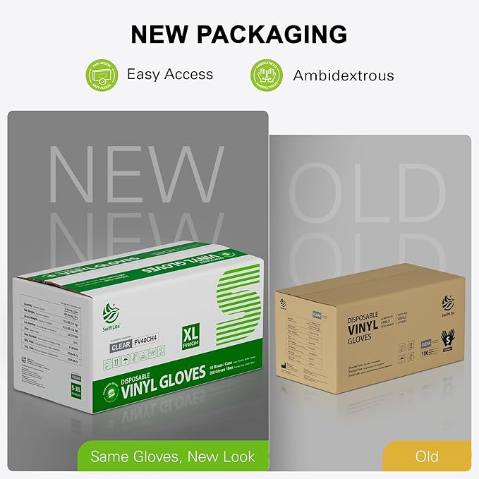 SWIFTLITE Disposable Vinyl Gloves, Food Safe, Latex-Free Powder-Free Clear Plastic Gloves for Cooking, House Clean, Food Prep