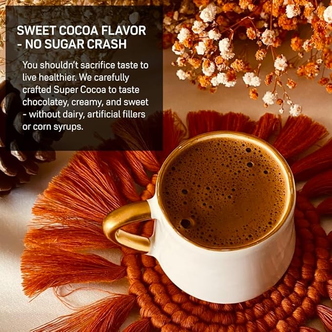 Super Cocoa Coffee Alternative Hot Chocolate Mix - Nootropics Brain Support Supplement for Memory & Focus - Mushroom Coffee Substitute - Dairy Free, Sugar Free, Keto, Vegan Superfood Powder Mix