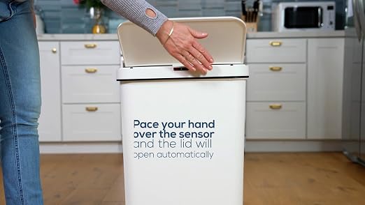 SIMPLI-MAGIC 79502 13 Gallon Touchless Sensor Trash Can, Rectangle Garbage Bin, Perfect for Home, Kitchen, Office, White