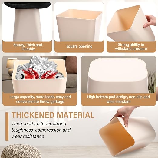 Amyhill 10 Pcs Small Trash Can 2 Gallon Plastic Garbage Can Small Waste Basket for Bathroom Office Kitchen Living Room Bedroom Home Under Desk (Khaki)
