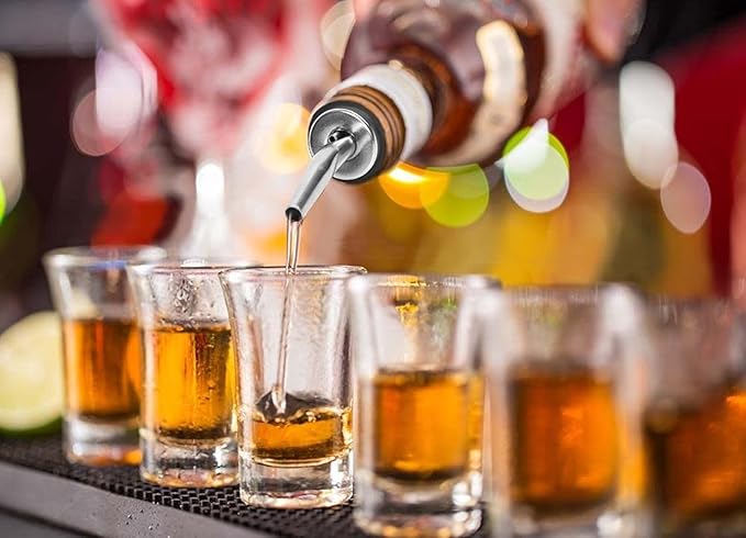 WAFJAMF 6 Pcs Liquor Pour Spouts Set, Stainless Steel Liquor Bottle Pourers with Rubber Dust Caps, for Pours Liquid, Olive Oil, Wine, Vinegar (Silver)