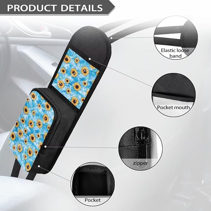 Car Seat Side Organizer with Sunflower Flower 2 Pocket Vehicle Front Seat Storage Bag,Universal Seat Hanging Pocket for Most Cars,SUVs and Trucks,Can Hold Purses