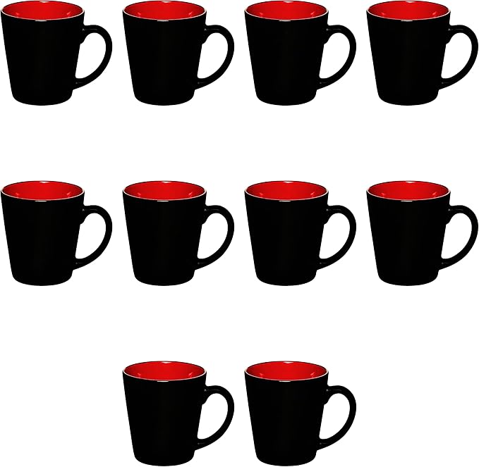 DISCOUNT PROMOS Ceramic Coffee Latte Mugs 12 oz. Set of 10, Bulk Pack - Perfect for Coffee, Tea, Espresso, Hot Cocoa, Other Beverages - Red