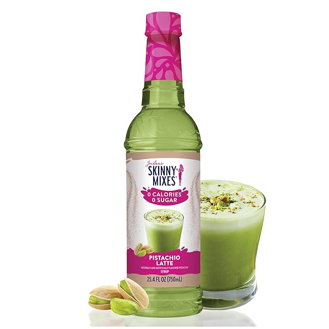 Jordan’s Skinny Mixes Sugar Free Coffee Syrup, Pistachio Coffee Flavoring Syrup, Zero Calorie Drink Mix, Lattes, Baking, Protein Shake or Cocktail, Dairy & Gluten Free, Kosher, 25.4 Fl Oz