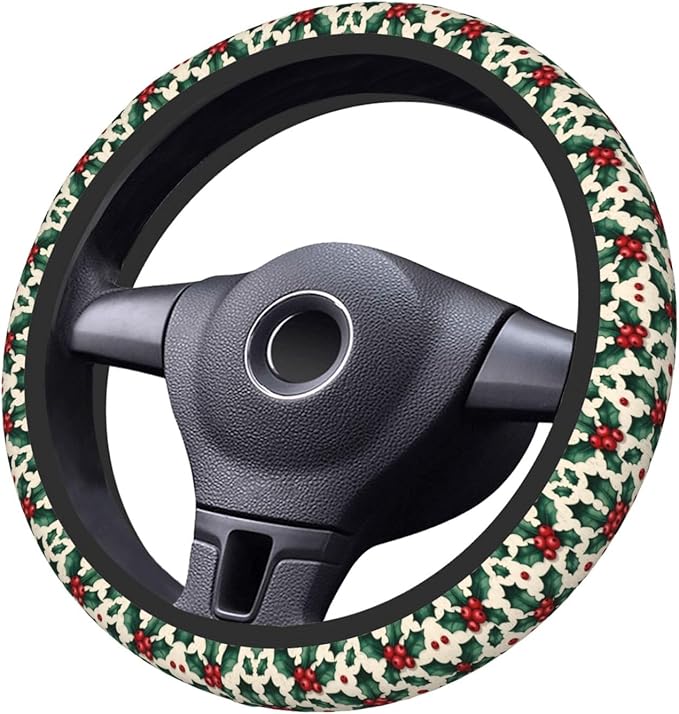 Christmas Pattern Print Neoprene Steering Wheel Covers Women Men Car Accessories, Universal 15 Inch Fit Auto, Suvs, Truck
