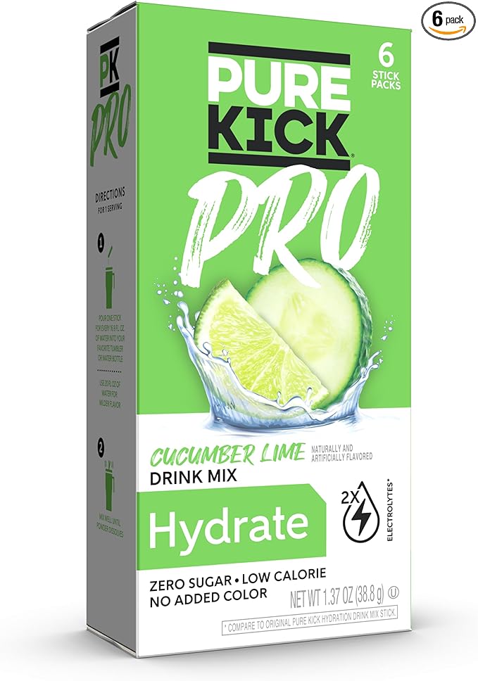 PURE KICK PRO Hydration Electrolyte Drink Mix, Cucumber Lemon, Includes 1 Box with 6 Packets in Each Box