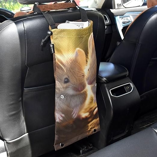 ALAZA Hanging Car Trash Bags Garbage Bag Trash Can for Back Seat Small Mice Cute Washable Storage Bag Retractable 2 Pack