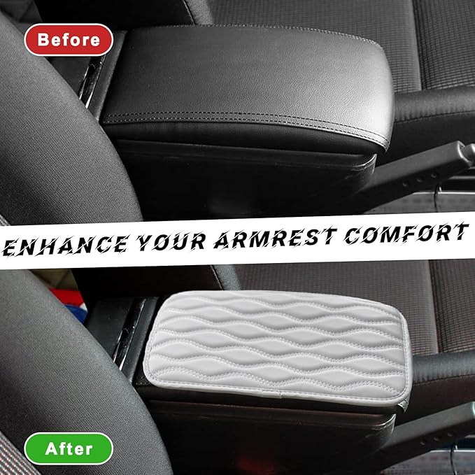 Car Center Console Pad, Waterproof PU Leather Auto Armrest Box Cover, Comfortable Vehicle Arm Rest Protector Cushion Pad for Car SUV, Universal Car Accessories (White)
