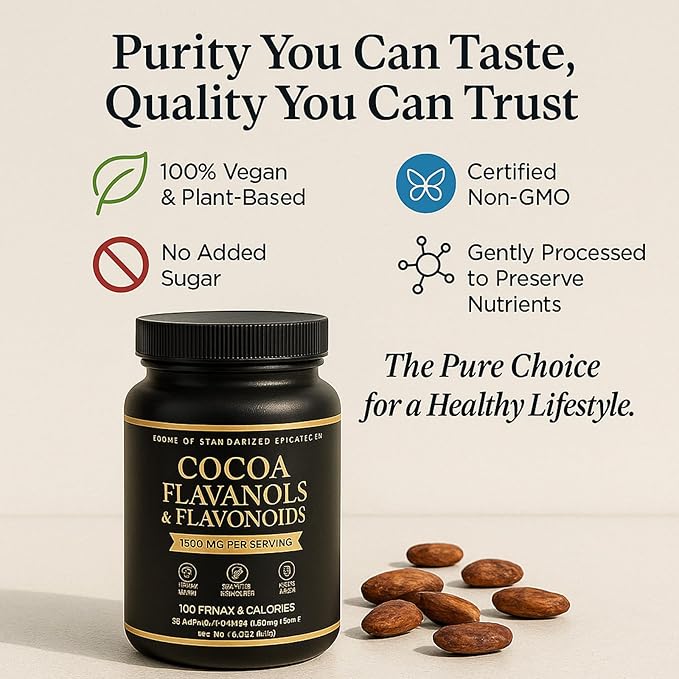High Flavanol Cocoa Powder – Premium Cocoa Flavanols, Flavonoids & Epicatechin Blend for Supports Circulation, Energy & Overall Wellness, Circulation & Natural Energy – Vegan, Non-GMO, Sugar-Free, 7.05oz, Magnesium Rich