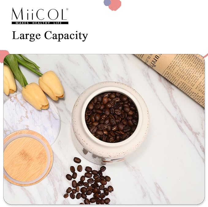 Miicol Ceramic Storage Canister, Coffee Canister with Airtight Lid, Round Food Storage Container, Kitchen Storage Jar for Coffee Bean, Flour, Sugar, Pasta, Spices, 20 fl.oz