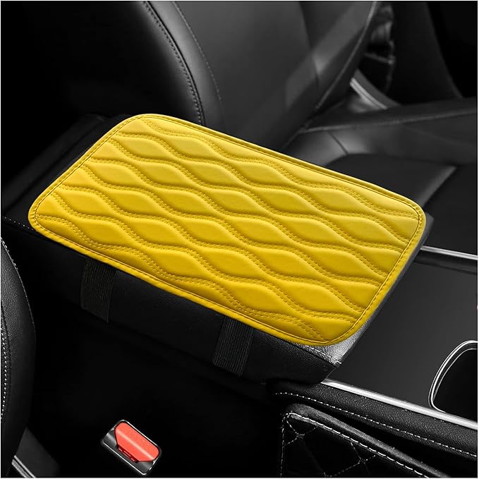 Car Center Console Pad, Waterproof PU Leather Auto Armrest Box Cover, Comfortable Vehicle Arm Rest Protector Cushion Pad for Car SUV, Universal Car Accessories (Yellow)